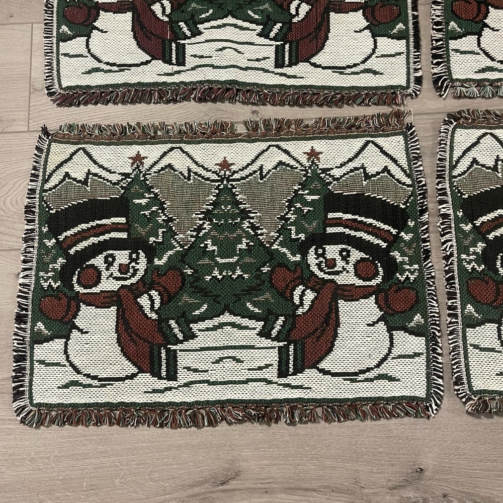 Set of 4 Festive Snowman Holiday Placemats VINTAGE Vtg